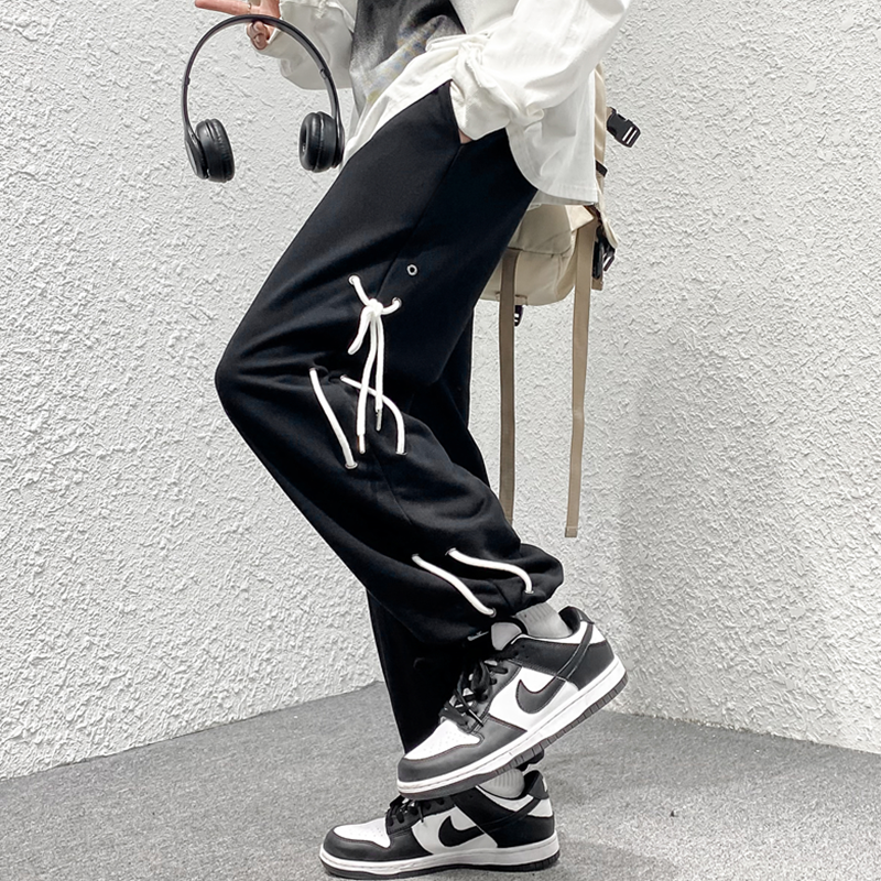 2023春夏装松紧腰港风缩脚卫裤男垂感休闲裤KK01普通35加绒40,男装休闲裤,星座101A-1