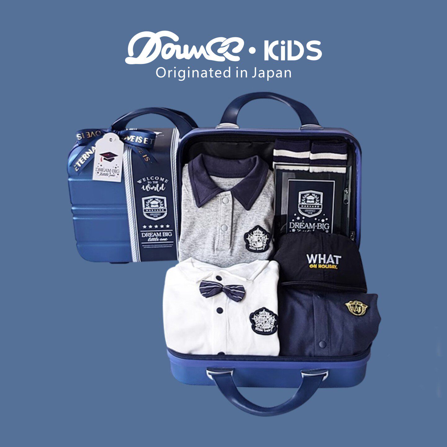 日本Douvee礼盒婴儿满月百天男宝宝爬服新生儿春夏秋冬季衣服套装