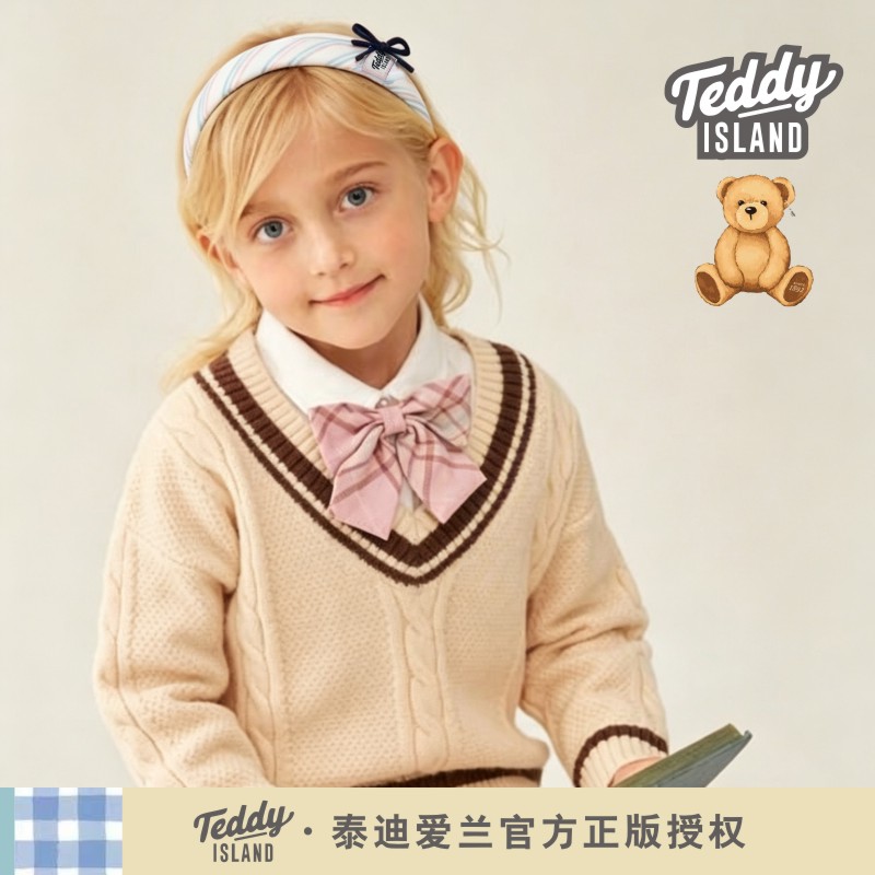 正版泰迪爱兰teddy儿童格纹发箍甜美可爱高颅顶头箍蝴蝶结丸子头