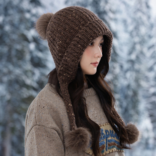 韩版可爱三毛球帽子女士秋冬季加厚保暖防寒针织毛线帽包头护耳帽