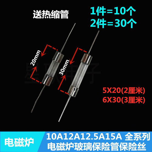 12.5A F12.5L 250V 5X20通用  电磁炉保险丝管6*30MM 带引线脚