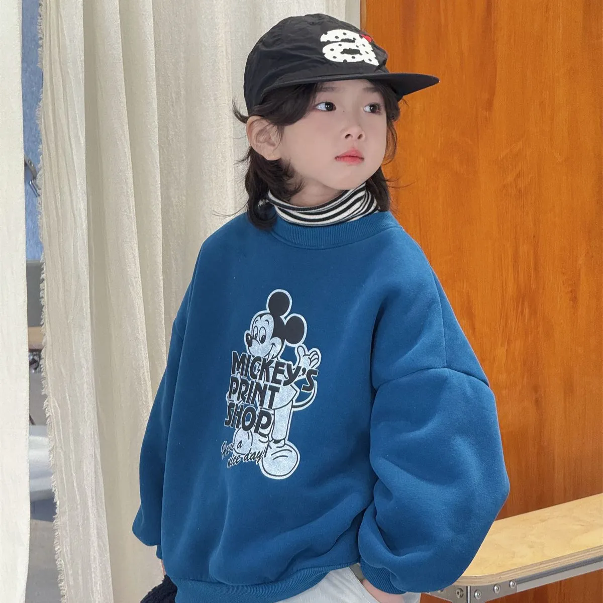 儿童洋气卡通米奇加绒加厚长袖套头卫衣冬季韩版男童保暖休闲上衣
