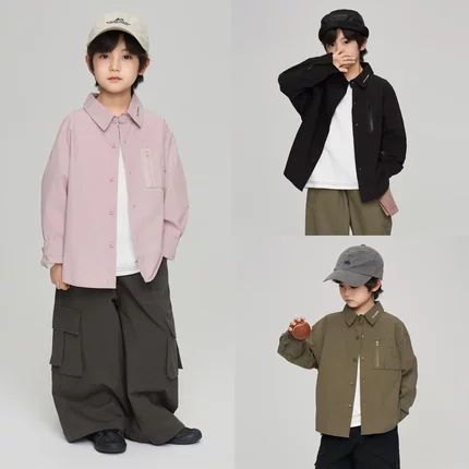 男宝宝洋气字母印花翻领纯棉长袖衬衫潮秋季男童休闲衬衣外套上衣