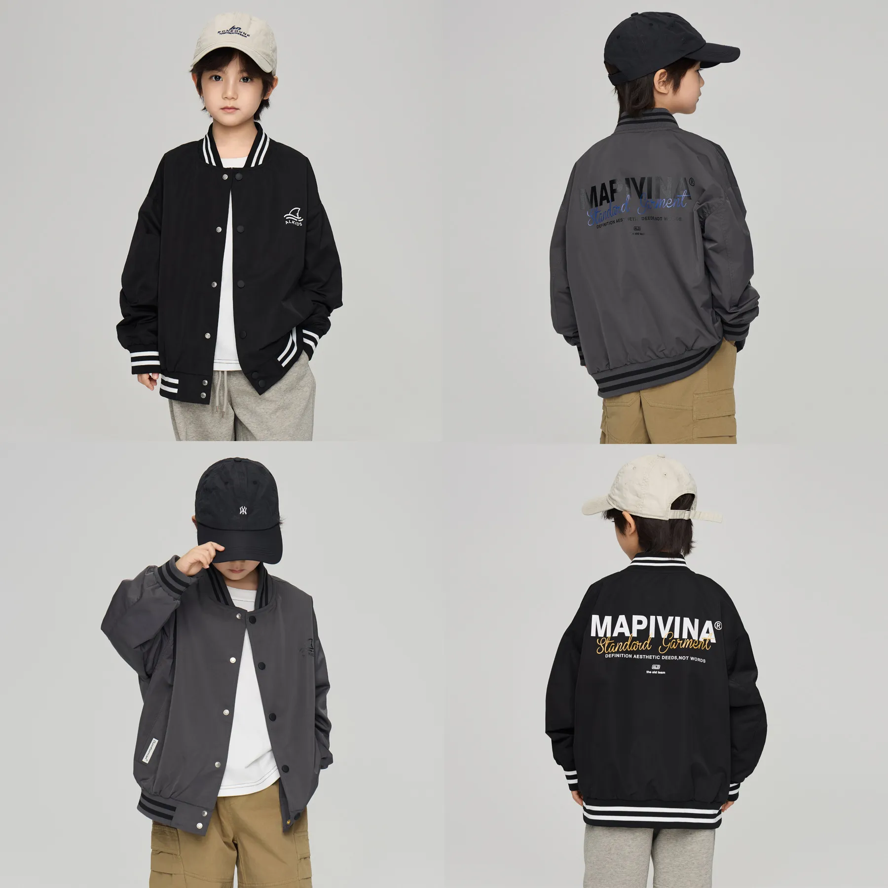 儿童帅气复古字母印花长袖棒球服