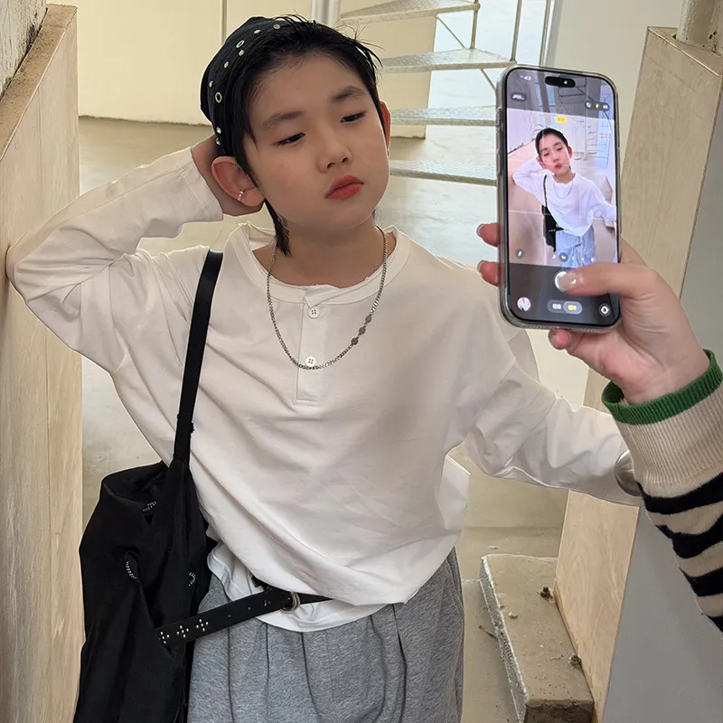 儿童个性领口割破圆领白色长袖打底衫2026春男童休闲内搭T恤上衣,童装/婴儿装/亲子装,T恤,淘宝优惠券,粉丝福利购,淘宝优惠卷