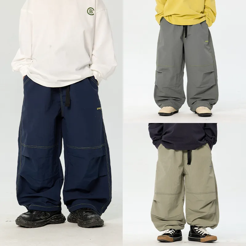 男宝宝帅气腰带纯色工装裤百搭2026春季新款男童宽松休闲直筒长裤