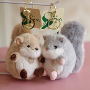 卡通呆萌大尾巴小松鼠毛绒玩具情侣包包钥匙扣小挂件公仔玩偶配饰