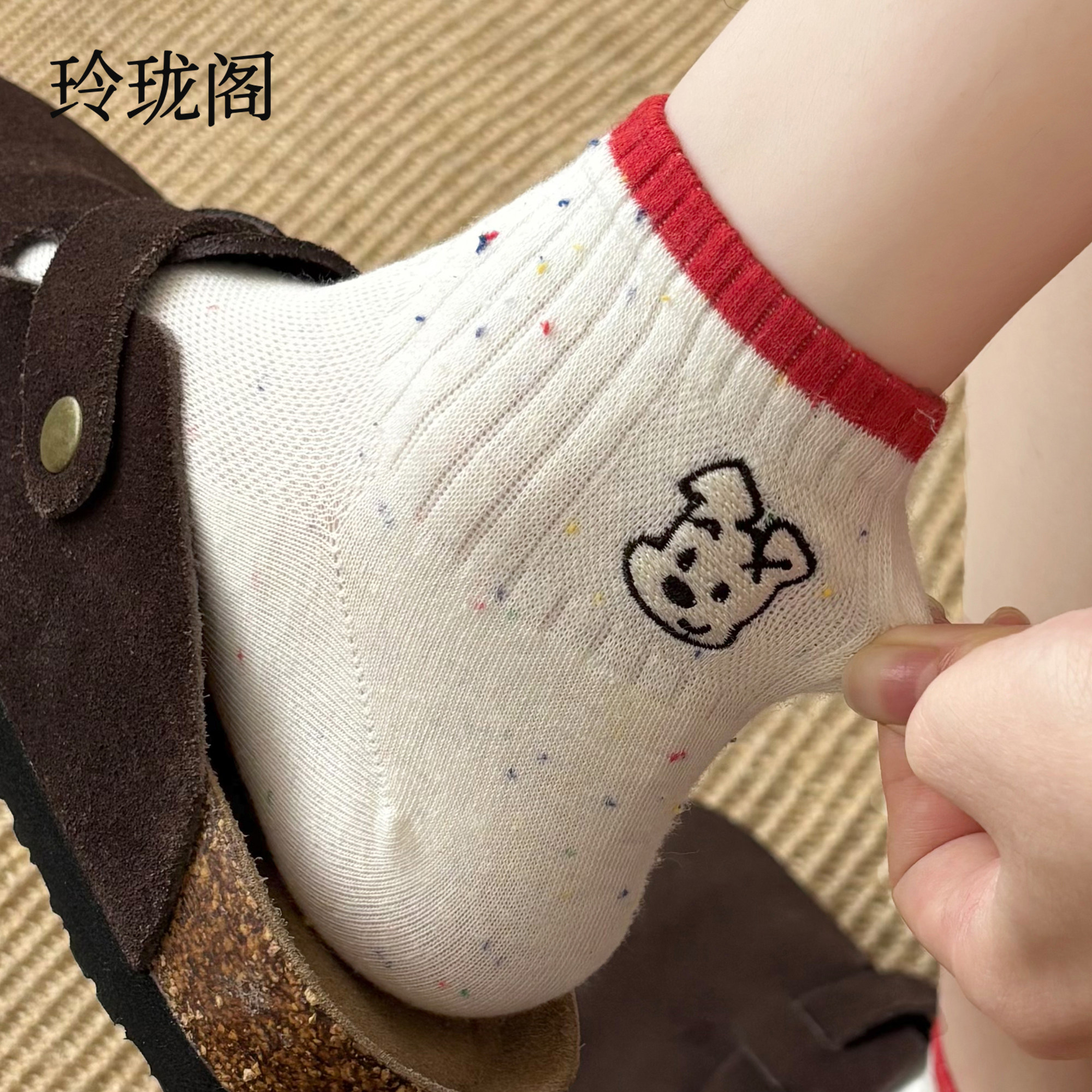 拼接短筒袜女款秋冬新款可爱卡通日系ins潮刺绣小狗运动低帮短袜