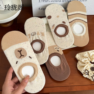 薄款 可爱卡通船袜子女纯棉不掉跟防滑春夏季 浅口隐形短袜女生夏天