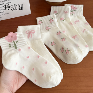 薄款 夏日轻薄袜子女蝴蝶结短袜纯棉无骨可爱ins潮日系夏季 中筒袜