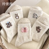 可爱袜子女纯棉防脚气防臭中筒袜子春夏款 小熊ins潮韩系卡通日系