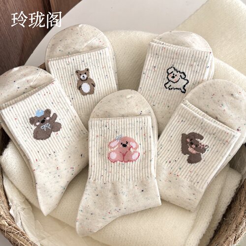 可爱袜子女纯棉防脚气防臭中筒袜子春夏款小熊ins潮韩系卡通日系 - 封面