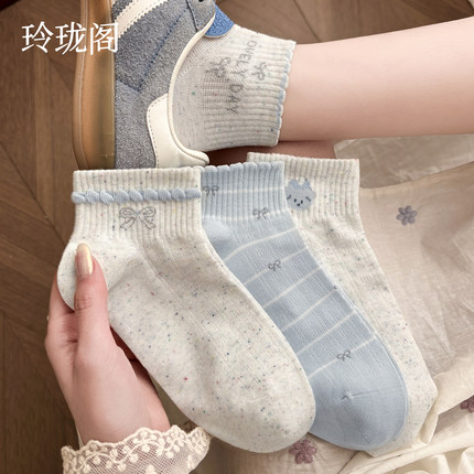 花边袜子夏薄款女白色短袜ins韩系纯棉蝴蝶结袜子女2026新款爆款