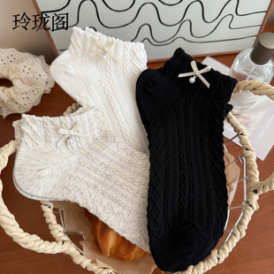 白色蝴蝶结袜子女2025新款 短筒袜纯棉无骨透气ins潮短袜 夏季 薄款