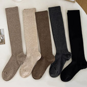 咖色小腿袜子女2026新款 秋冬纯棉过膝袜棕色压力长筒袜卡其色靴袜