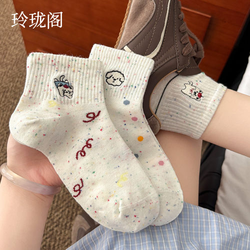 点子纱袜子女士夏薄款短袜2026新款纯棉网眼透气卡通ins潮短筒袜