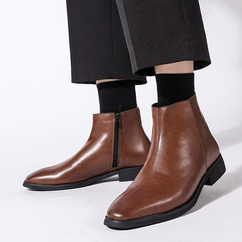 马丁鞋男鞋英伦风高帮商务正装皮鞋男士潮流侧拉链尖头切尔西皮靴