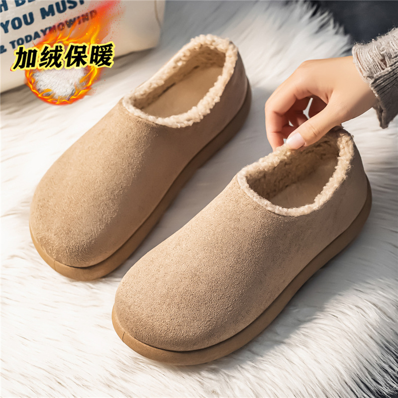 冬季勃肯拖鞋男2025新款懒人外穿一脚蹬软木包头半拖保暖加绒棉拖