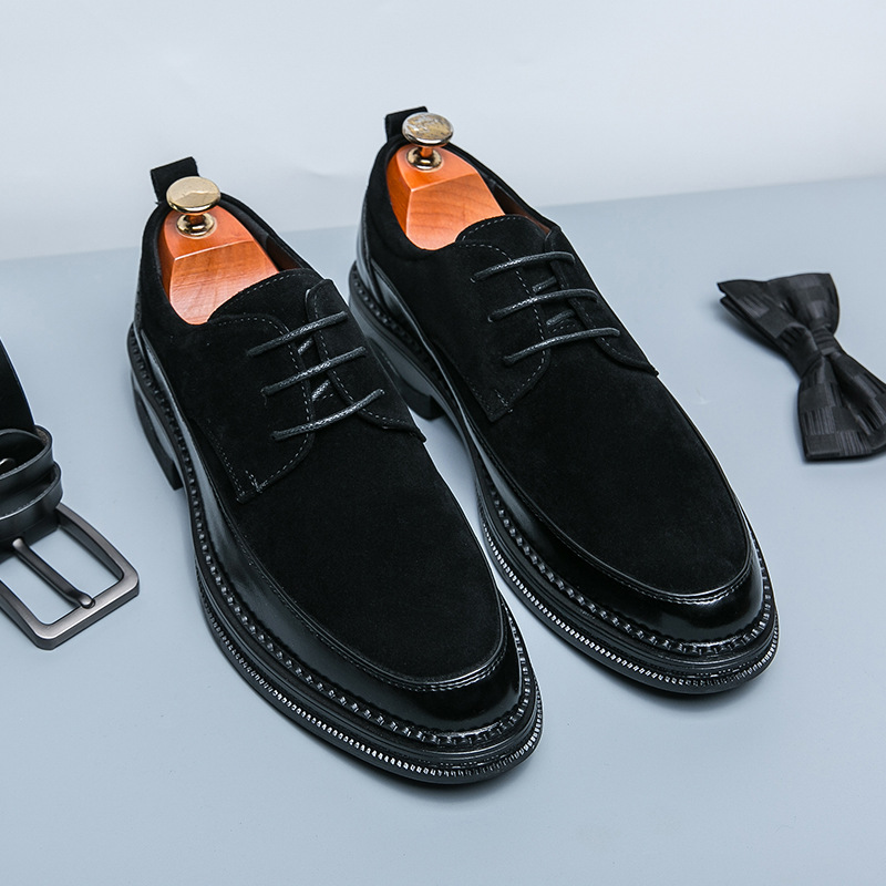 2025秋季男士休闲皮鞋黑色百搭磨砂皮休闲男鞋亚马逊速卖通外贸鞋
