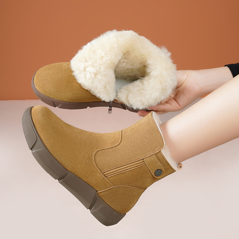 2025真皮女鞋加绒加厚羊皮毛一体雪地靴保暖东北棉鞋新款羊毛短靴