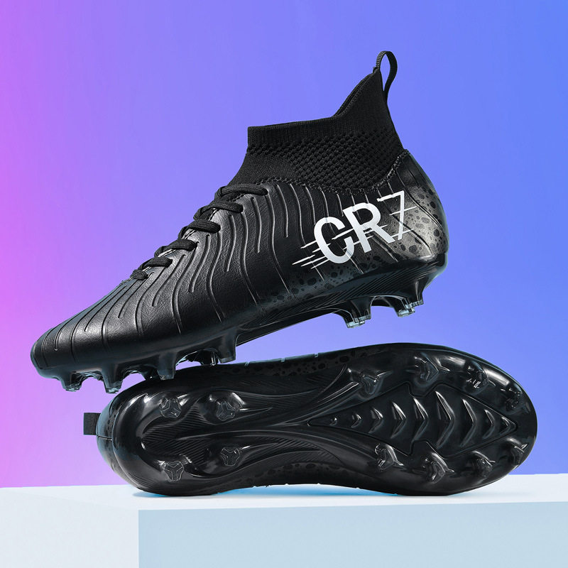 跨境大码高帮足球鞋长钉男女儿童学生TF碎钉成人青少年比赛训练鞋