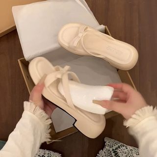 爆款白色一字粗跟拖鞋女款夏外穿2025新款配裙子百搭法式凉拖鞋子