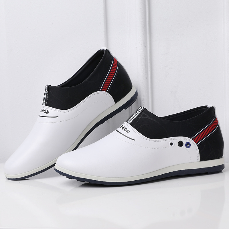 2025年新款男鞋韩版潮流青年皮鞋隐形内增高小白鞋镂空透气懒人鞋