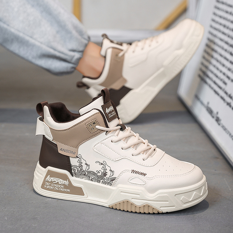 海浪印花街舞潮鞋2025秋冬新款运动靴休闲百搭平板鞋男中帮小白鞋