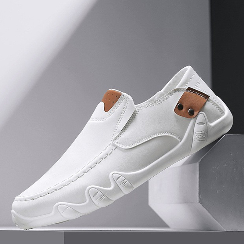 经典小白鞋男款驾校学员练车鞋薄底防滑软底休闲豆豆皮鞋休闲百搭