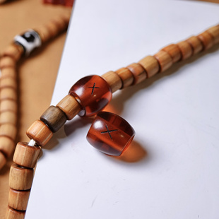 藏系尸陀林主红色透明料器单珠文玩纯手工DIY念珠手串顶珠配珠