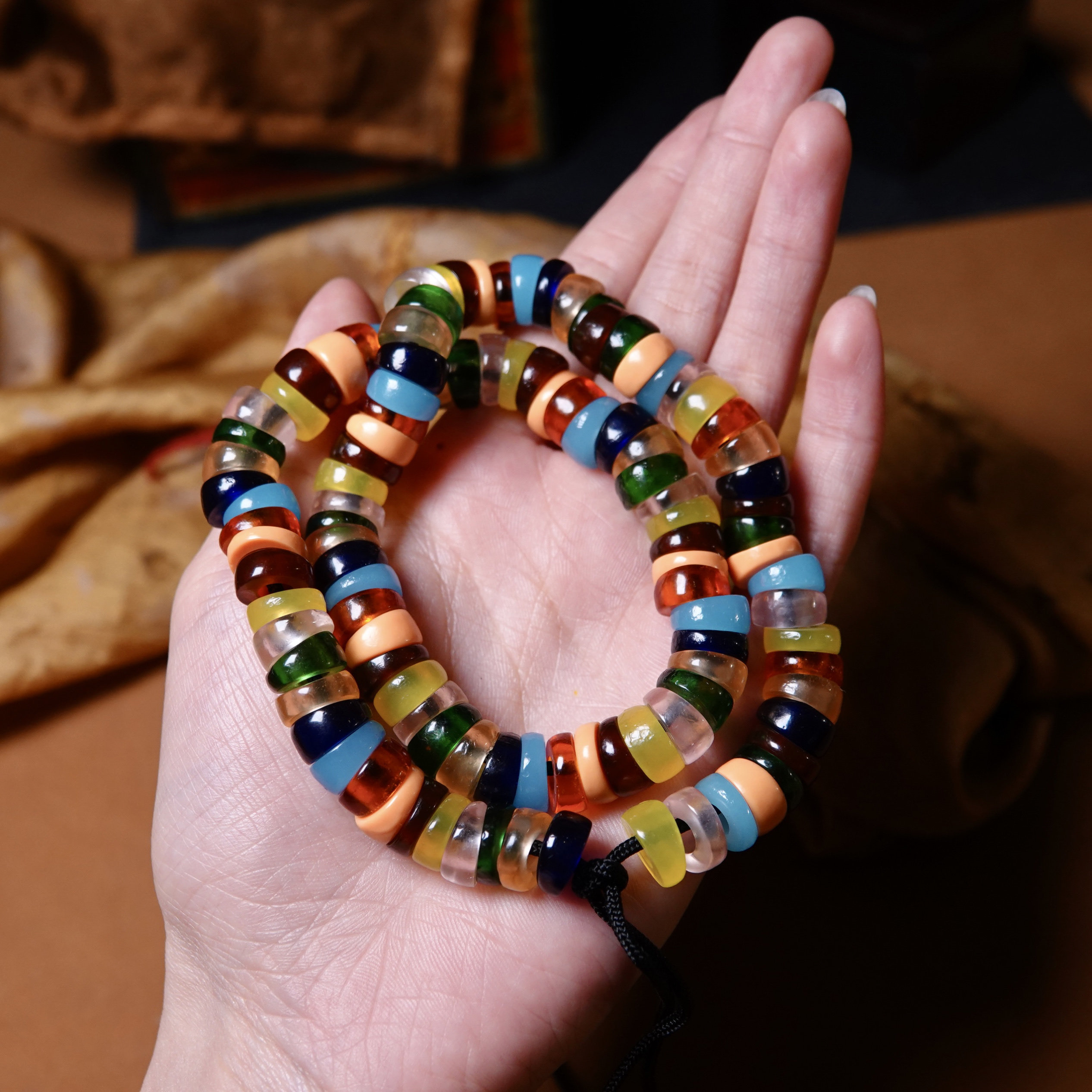 108颗彩色树脂料器直切马蹄型念珠纯手工佛珠手串百搭隔片配珠