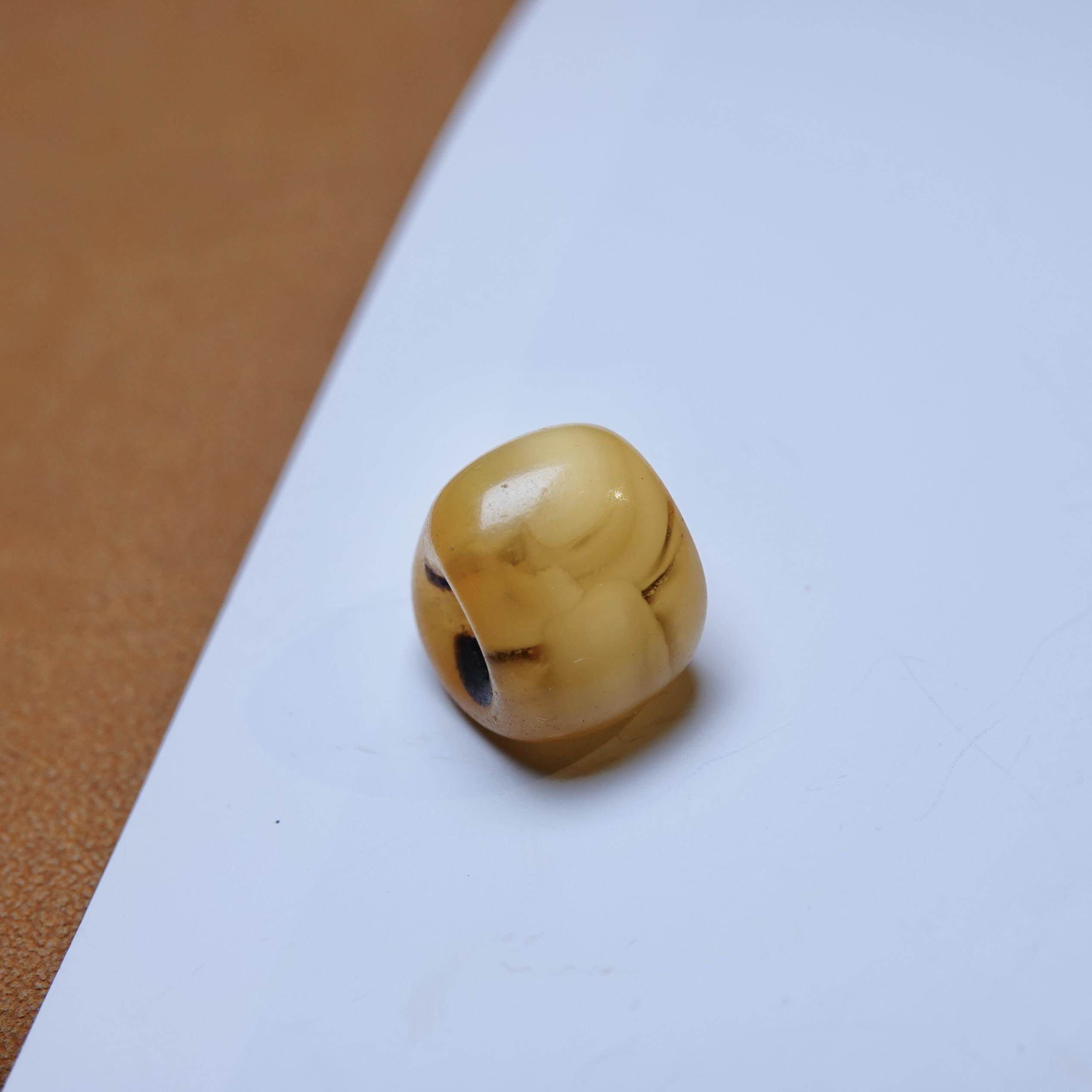 开门天然鸡油黄老藏蜡半密半珀藏系文玩纯手工DIY念珠手串顶珠