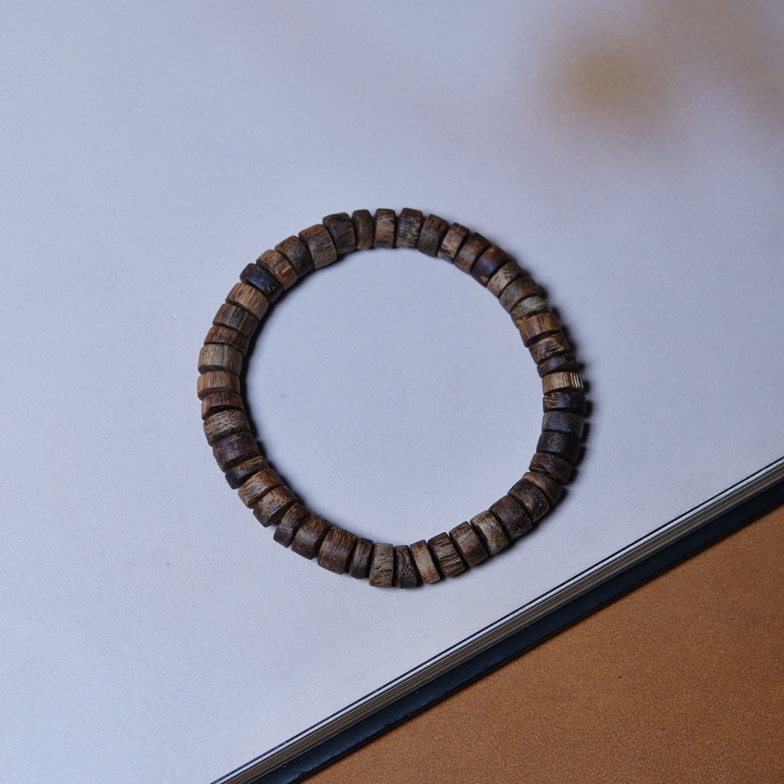 海南天然原木7.5mm直切沉香木单圈手串文玩纯手工DIY随身百搭配