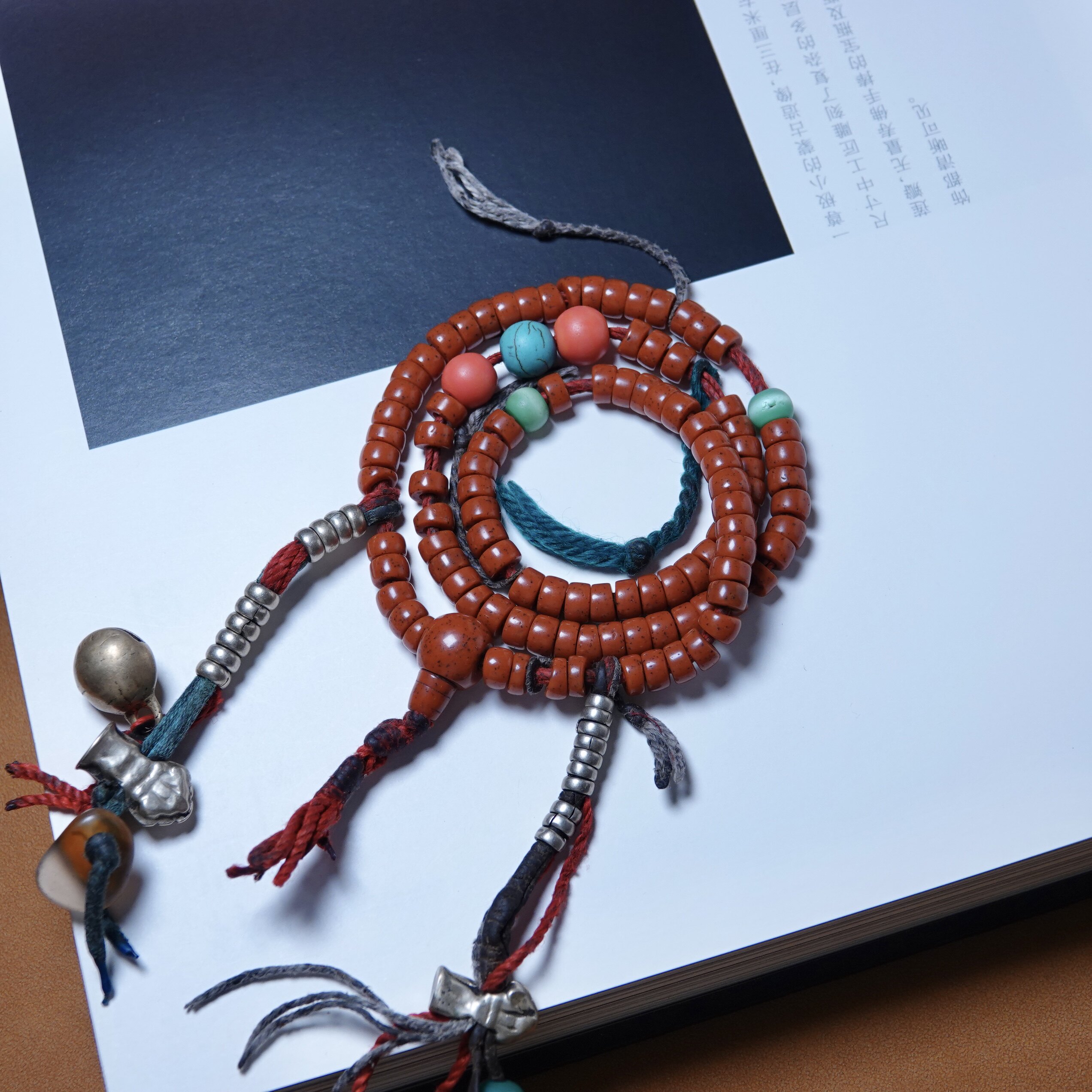 牧区原生态老曲扎佛珠白铜老计数挂件全品原装一套文玩随身配饰