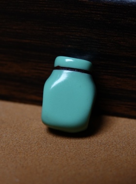 大磨损孔道包浆蓝色树脂一体式料器三通佛头超润文玩佛珠束尾藏式