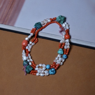 原装一套藏区老珍珠老松石琉璃链珠民族风老珍珠念珠配珠随身手串