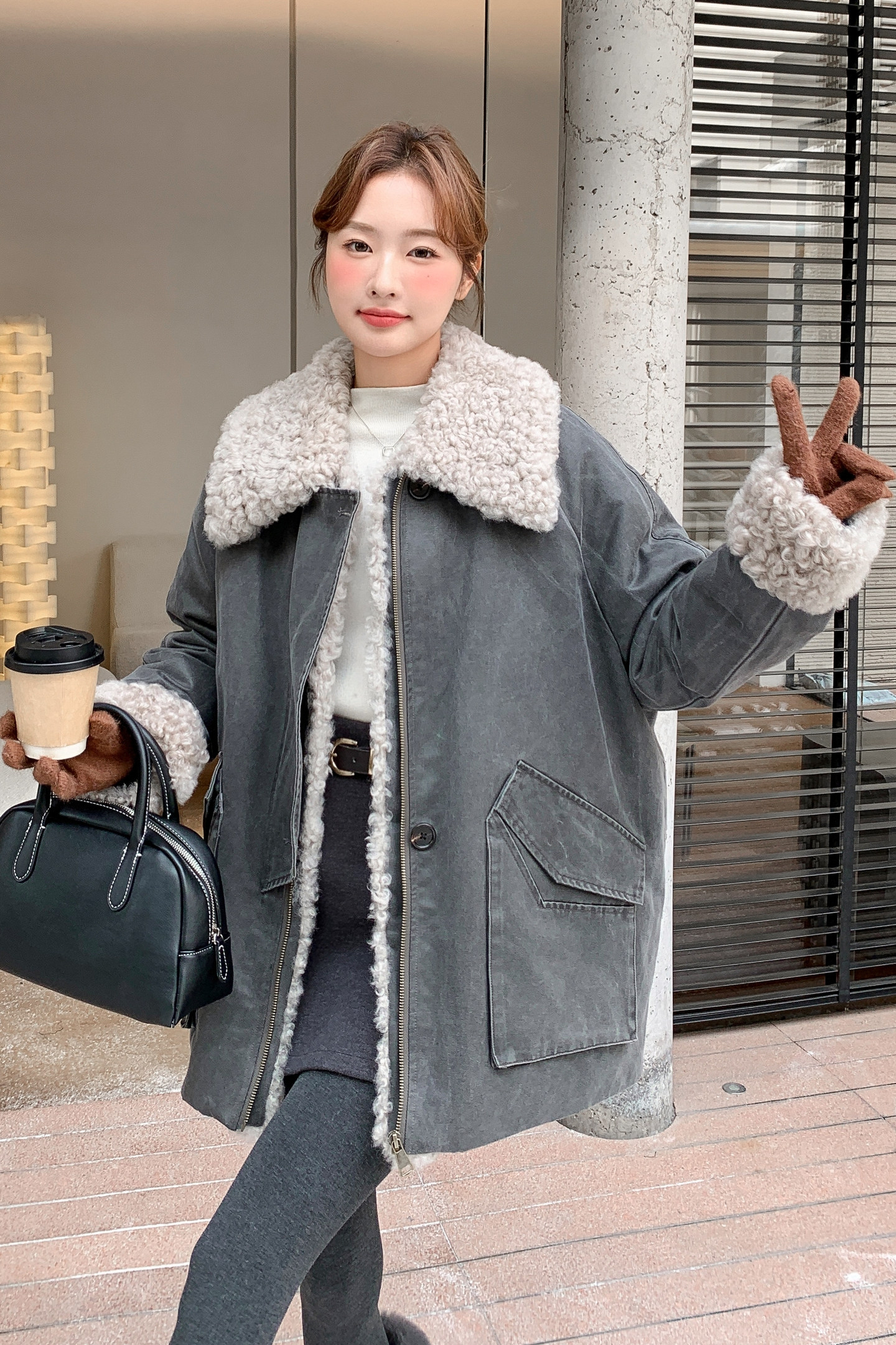 大货已出复古高级灰加厚保暖羊羔毛派克服2237-P265-控378,女装派克服,2C121