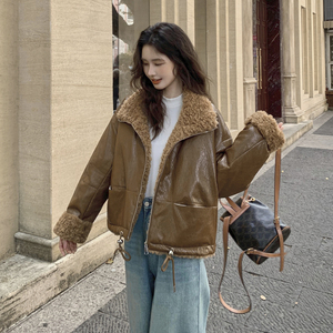 【新品】油蜡皮加厚绒毛内胆羊羔毛派克服2251-P225-控328图片