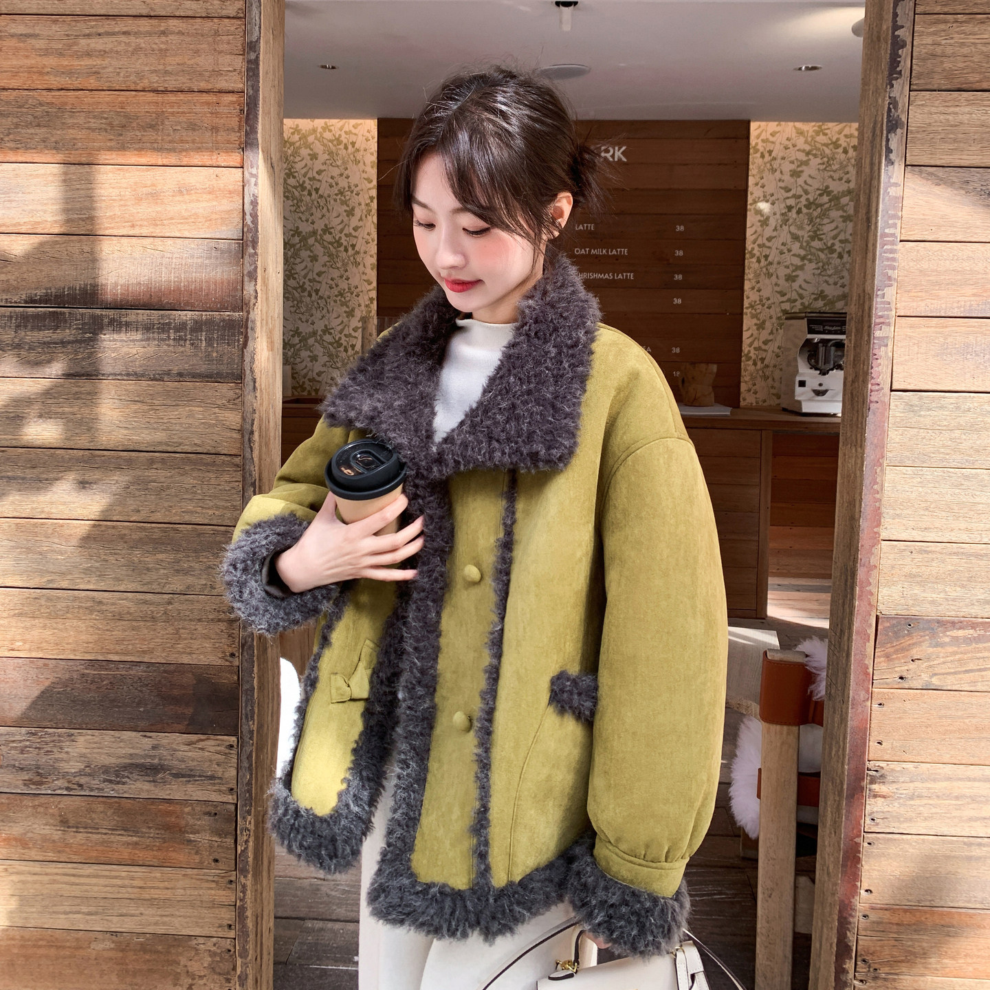 【王炸款双色】加厚皮毛一体羊羔毛保暖外套2266-P215-控328,女装短外套,2C121