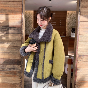 复古风皮毛一体羊羔毛外套女2025冬季短款毛领加厚减龄小个子夹克图片