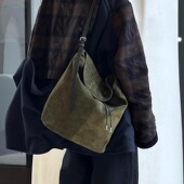 四角缝线Hobo包复古麂皮单肩斜挎包高级感抽绳水桶包质感流浪包