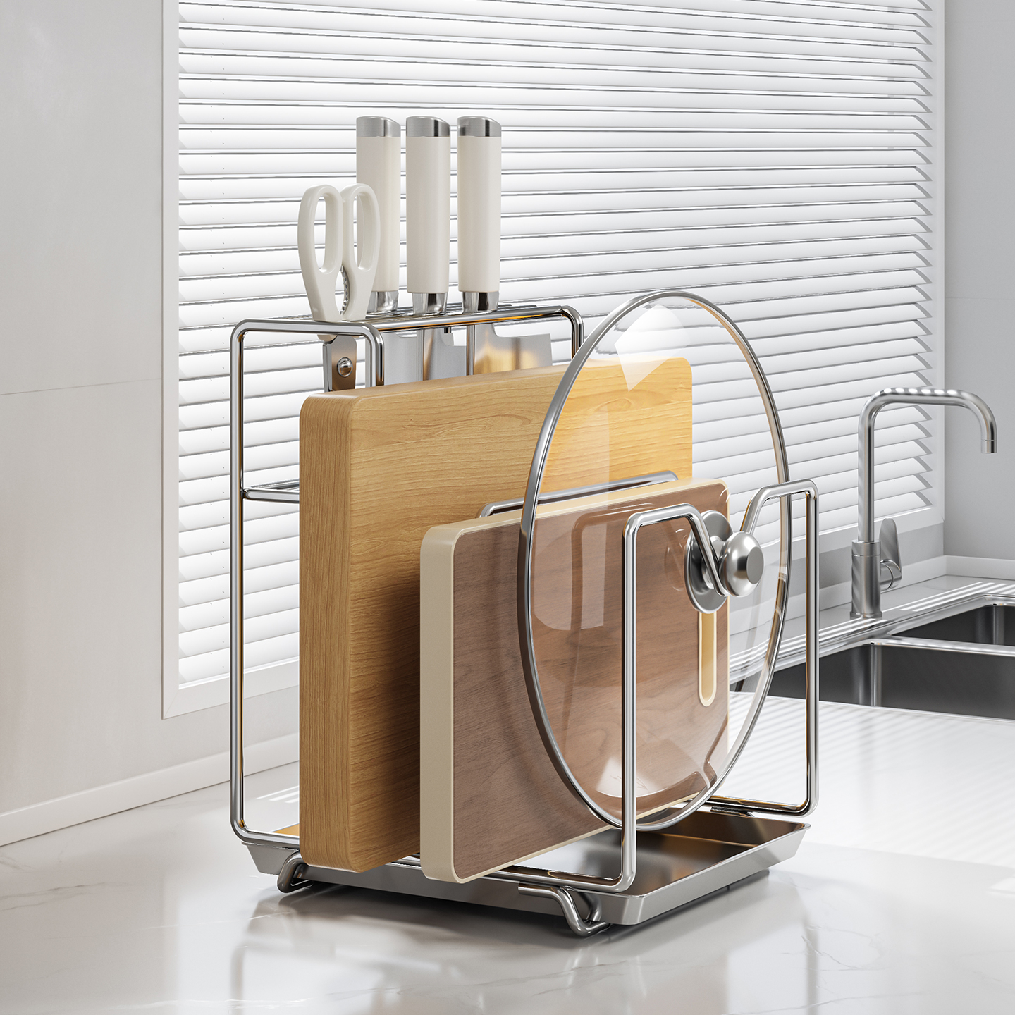 圣西陶304不锈钢刀菜板一体收纳