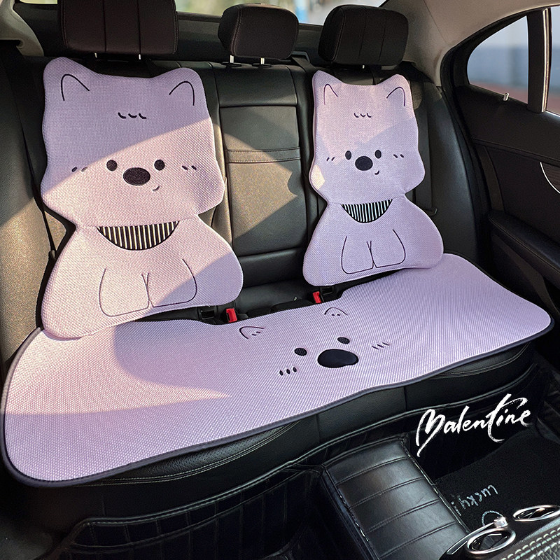 汽车坐垫四季通用2026新款亚麻透气卡通可爱紫色西高地车座椅套
