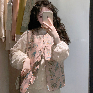 2025春款 K小姐女装 国风提花小象马甲坎肩女装 新中式 圆领马夹 自制