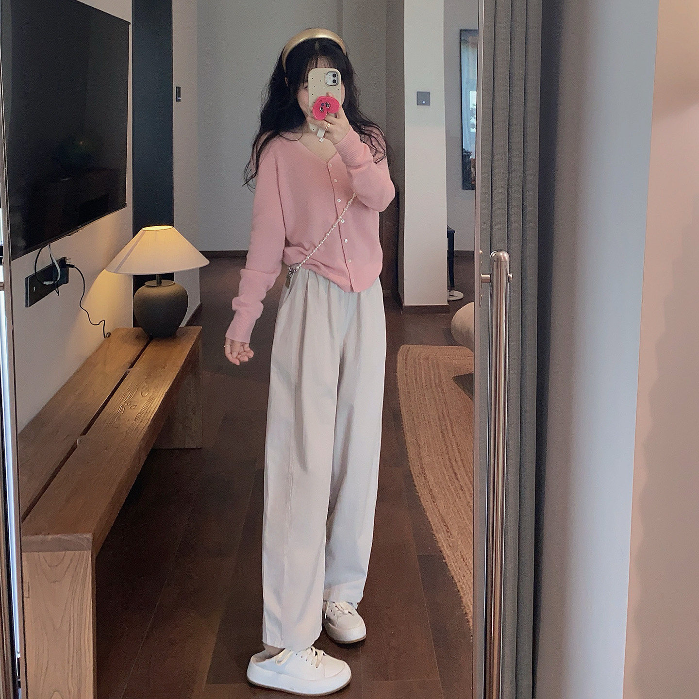 K小姐自制【蕾丝腰围】双口袋全棉休闲裤压褶松紧宽松九分哈伦裤