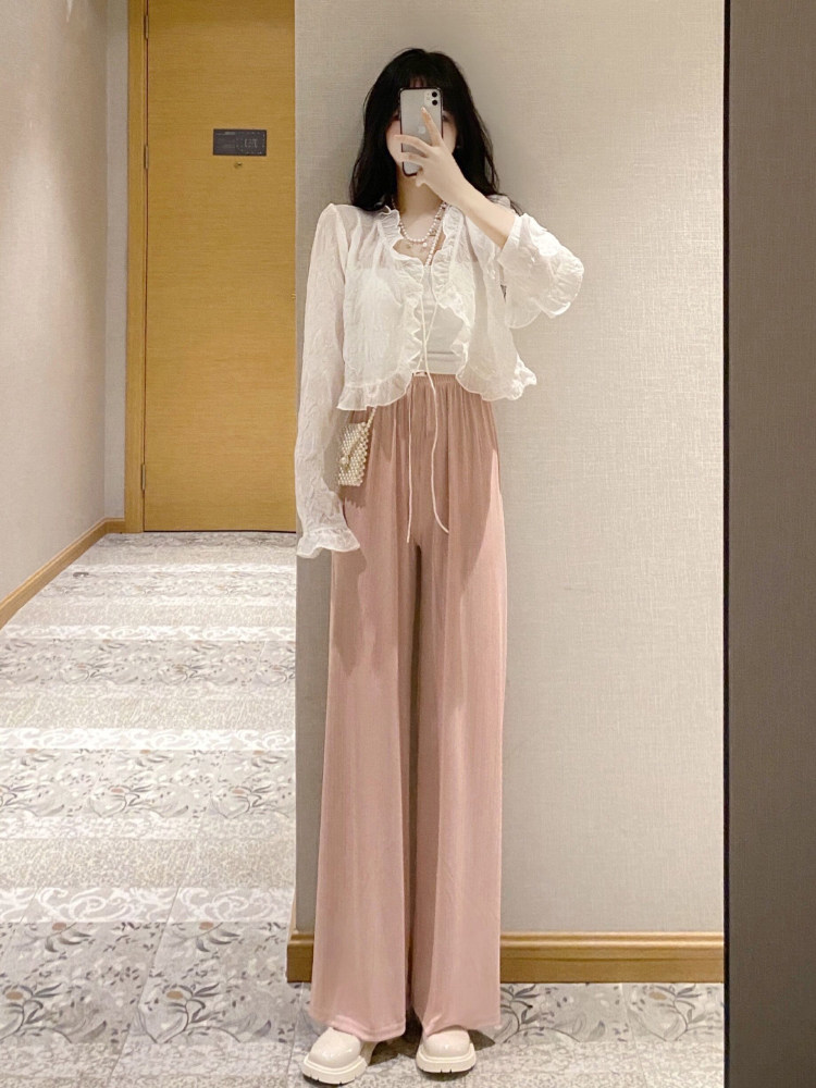 K小姐女装自制【滑滑阔腿裤】通勤松紧腰长裤垂感显瘦肌理休闲裤