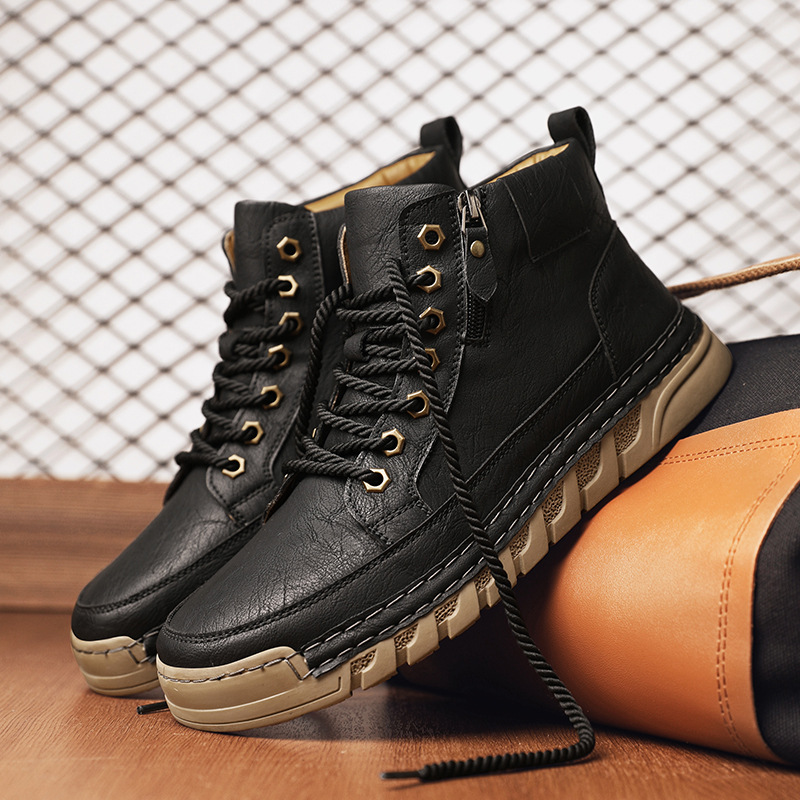 男鞋冬季加绒高帮鞋复古英伦马丁靴男软底休闲中帮板鞋秋冬款靴子