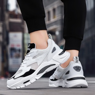 网布韩版 运动单鞋 鞋 低跟休闲男式 前系带运动风休闲鞋 中性圆头pu