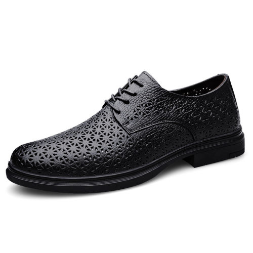 夏季休闲皮鞋透气时尚潮流英伦开车镂空休闲单鞋牛皮圆头系带男鞋