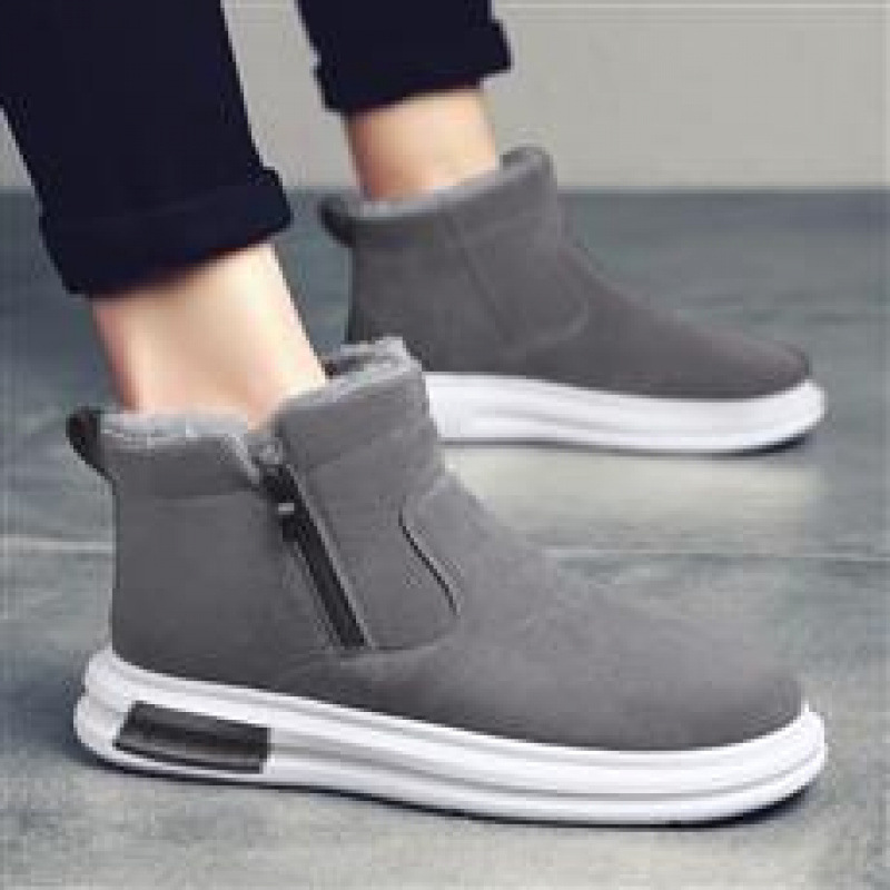 冬季短筒雪地靴男厚底侧拉链加绒保暖休闲棉鞋防滑底增高板鞋短靴